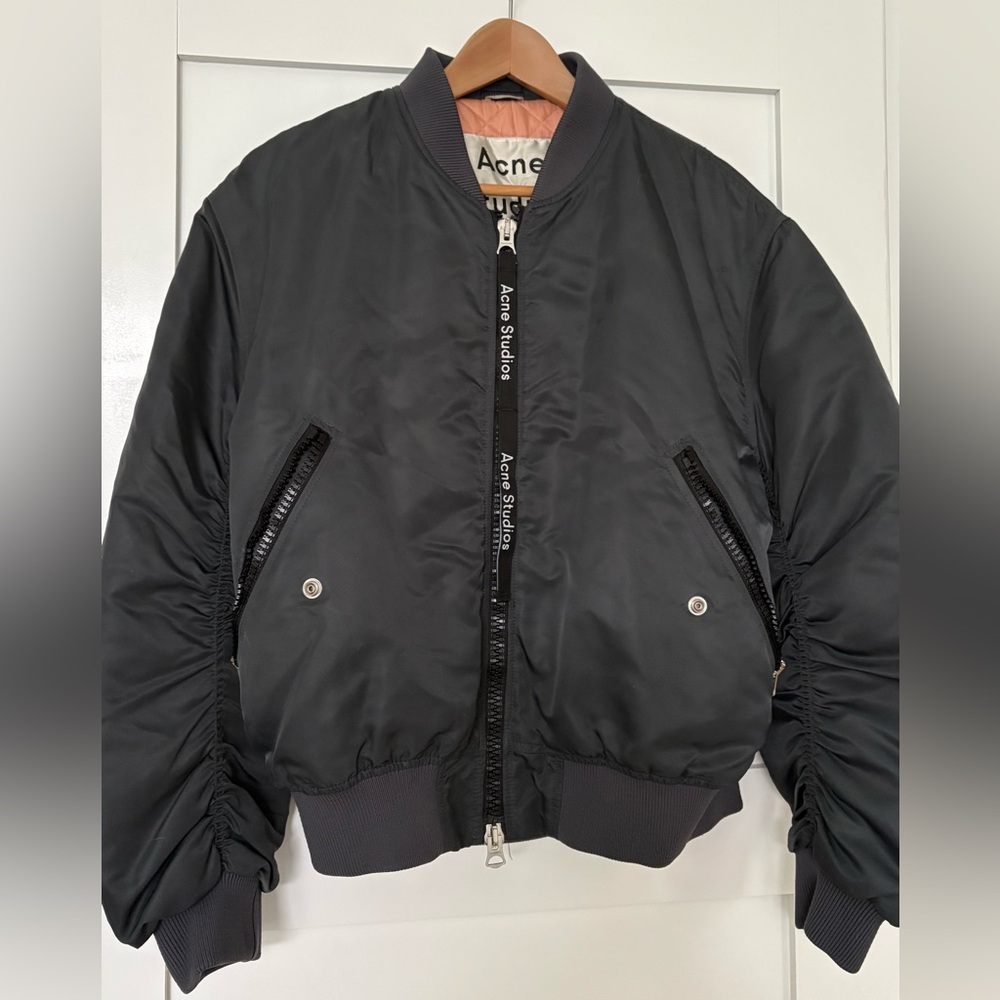 ACNE STUDIOS Clea Puffer Bomber PAW17 Women's Jacket Black Pink Quilted Sz 42 XL